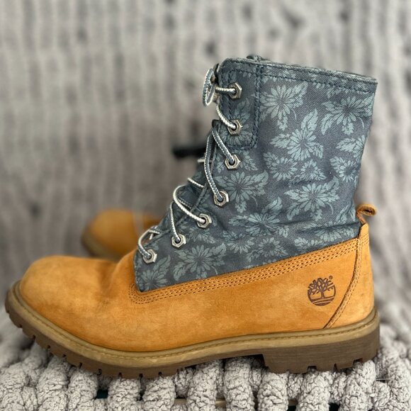 Timberland Earthkeepers Canvas Fold-Down Boots Rare Wheat Floral Size 9 - Picture 5 of 16